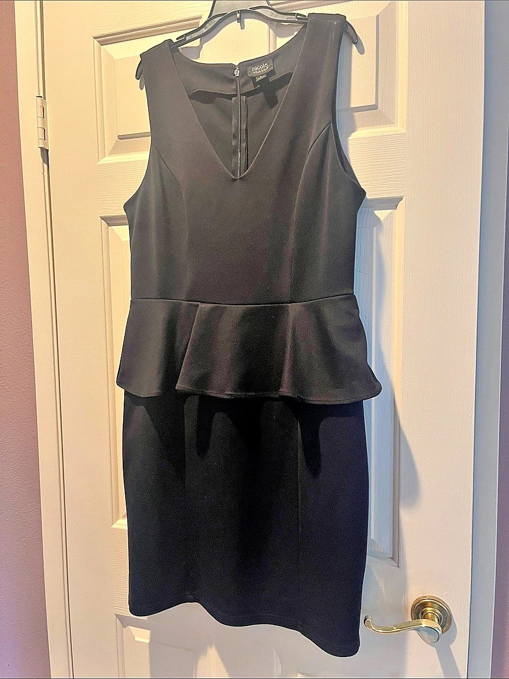 Nicole by Nicole Miller Black Peplum Midi Dress Size Large Like New